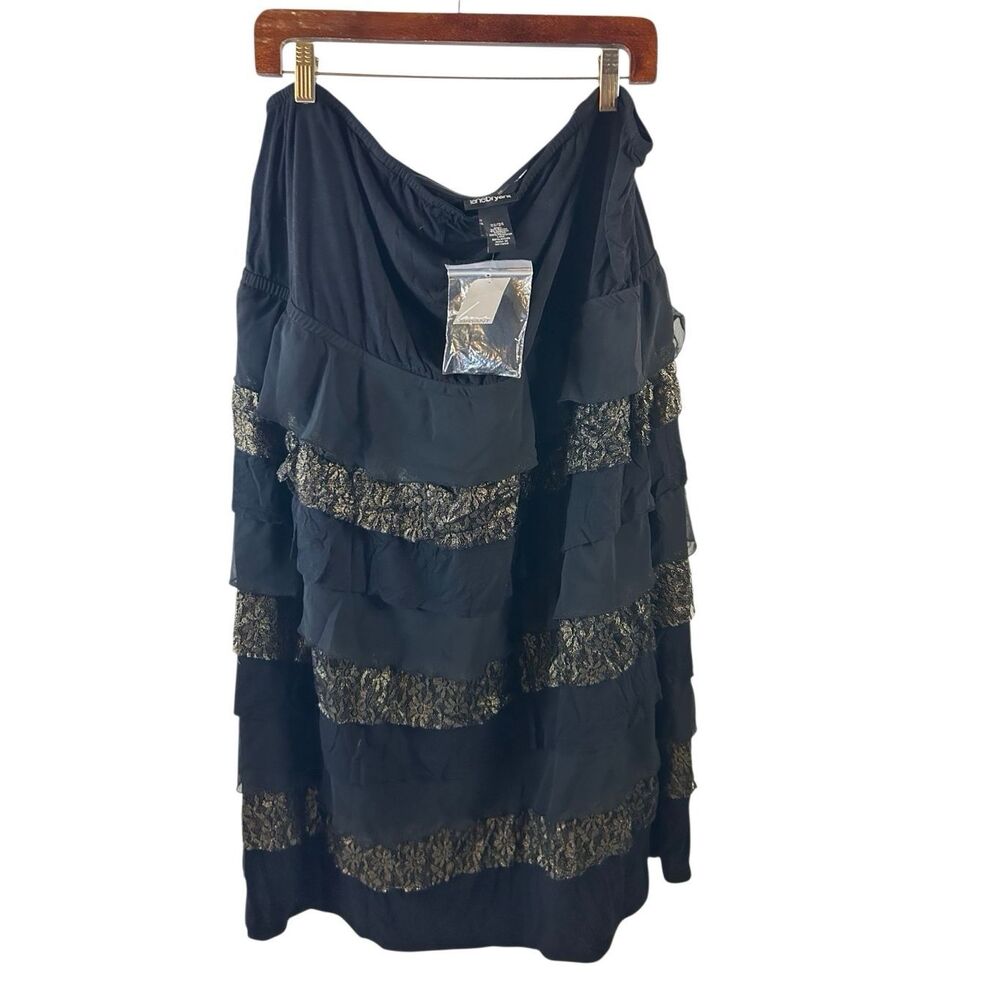 Lane Bryant black gold tiered rayon party dress 22/24 strapless or straps new rn
